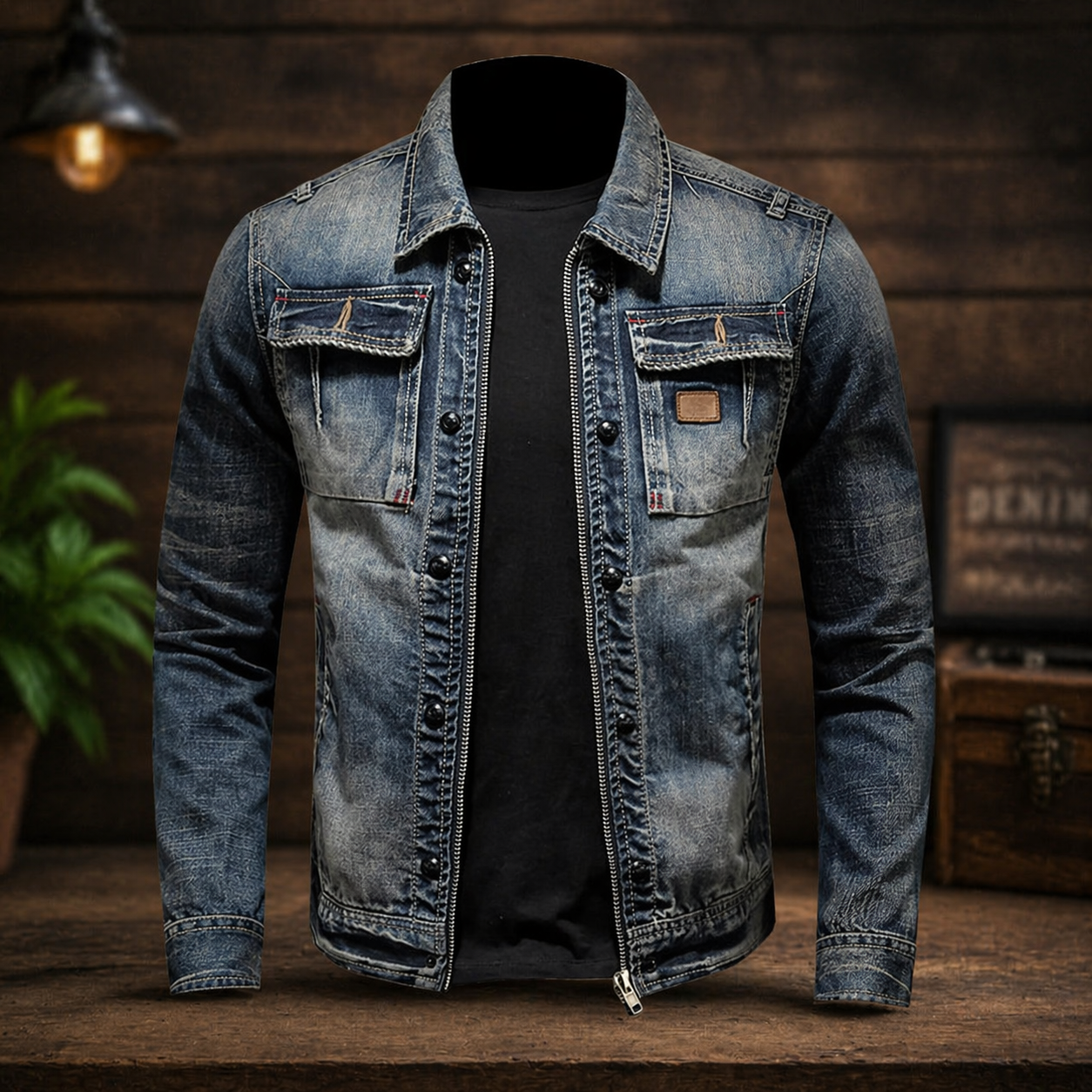 Jaqueta Jeans Masculina Retrô MontClair  Estilo Vintage em Denim Urbanix
