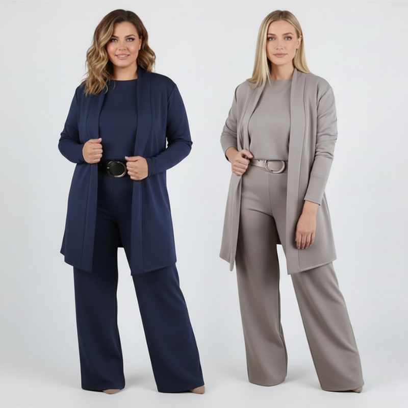 Conjunto Feminino 3 Peças Elegante com Corte Fluido - Lunara